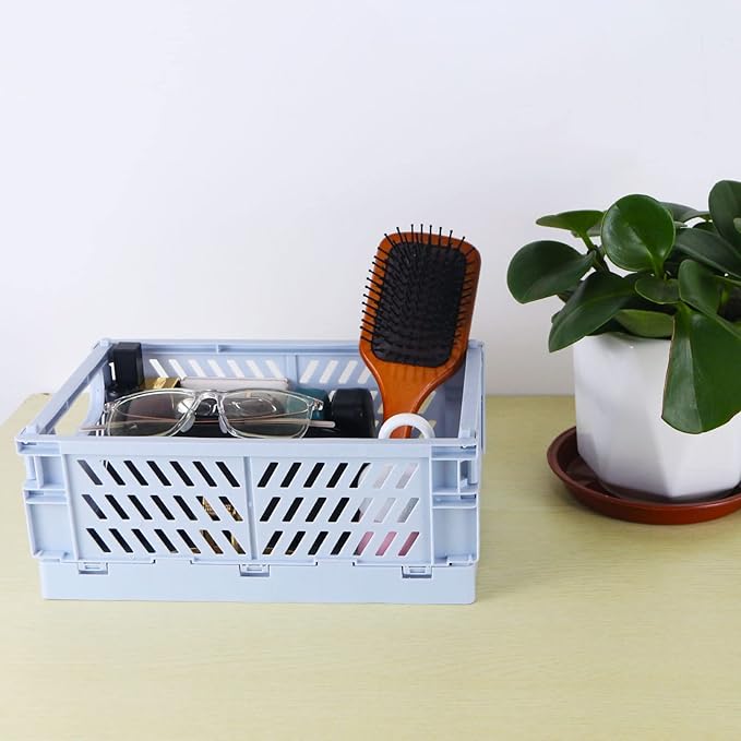Tixill 2-Pack Mini Foldable Plastic Baskets for Organizing and Storage, Collapsible Storage Crate for Home Kitchen Bedroom Ba