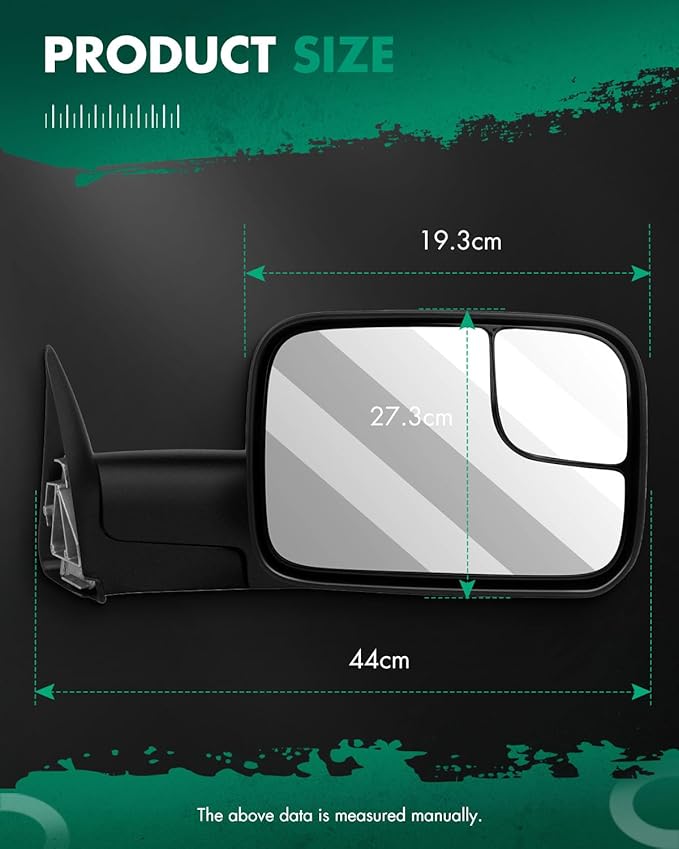 SCITOO Compatible fit For Dodge Towing Mirror Passenger Side Rear View Mirror 1994-2001 For Dodge For Ram 1500 2500 3500 Manual Control Manual Telescoping Folding Feature