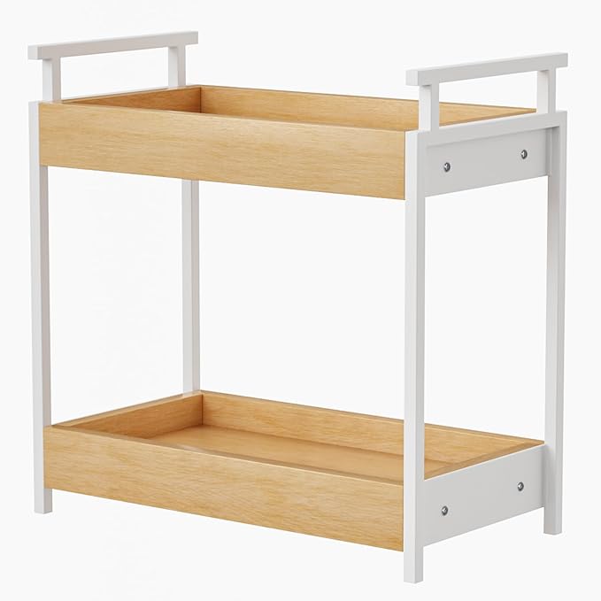 KLM Countertop Coffee Station Organizer, 2 Tier Wooden Shelf for Coffee Bar Accessories, Condiment Storage Caddy for Kitchen,