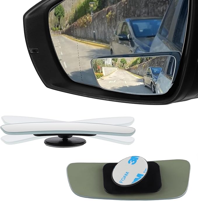 LivTee Blind Spot Mirror, Rectangular Shaped HD Glass Frameless Convex Rear View Mirror with wide angle Adjustable Stick for Cars SUV and Trucks, Pack of 2