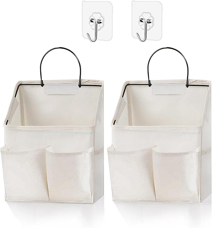 2 Pack Wall Hanging Storage Basket,Wall Hanging Organizer Bags with Pockets, Wall organizer Storage for Dormitory Bathroom Be