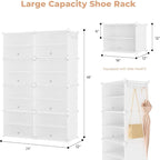 Shoe Rack 8 Tier Shoe Storage Cabinet with Door 32 Pair Tall Shoes Rack Organizer Free Standing Expandable Stable Plastic Eas