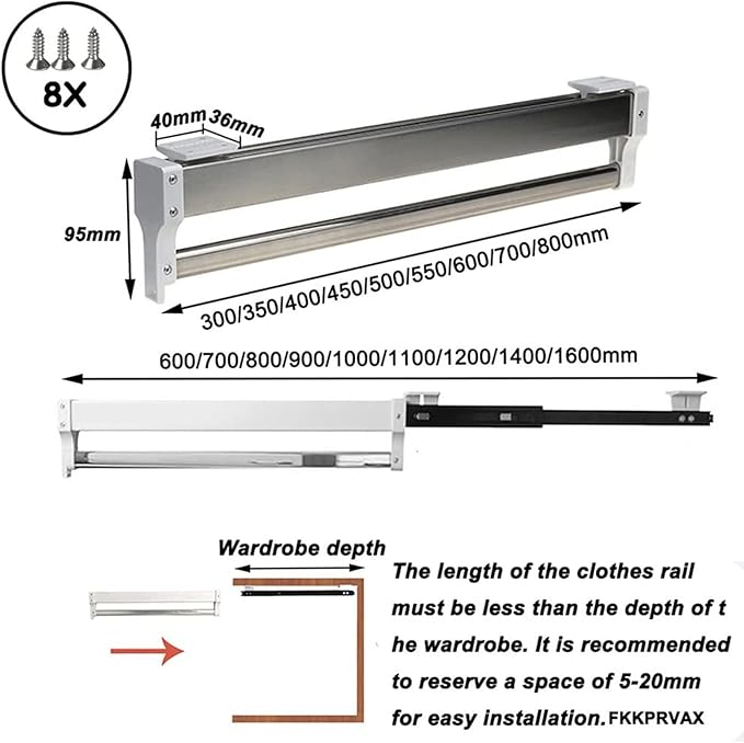 Pull Out Clothes Rail Extendable Pull Out Closet Rod - Adjustable Clothing Organizer Holder, Telescopic Pant Hanger with Damp