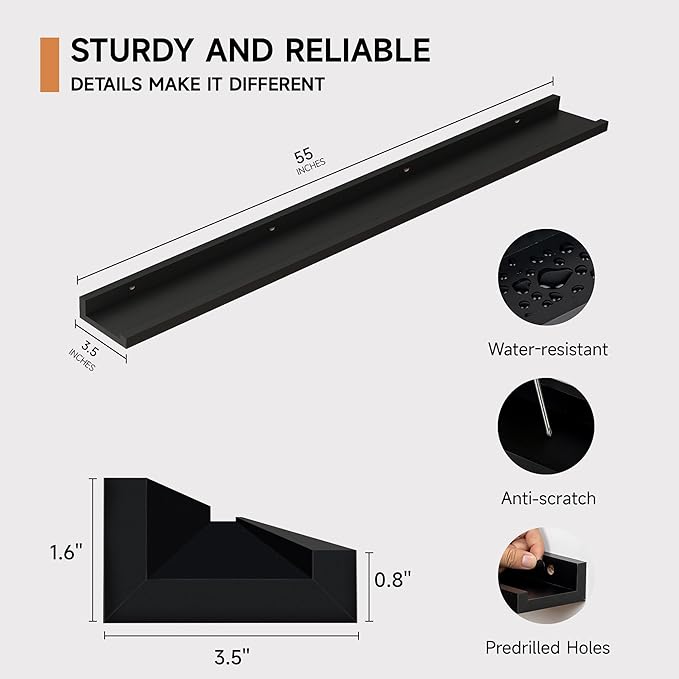 Floating Picture Ledge Shelves for Wall Set of 2, 55 Inches Picture Shelf with Ledge, Nursery Book Shelf for Toys Storage Kid