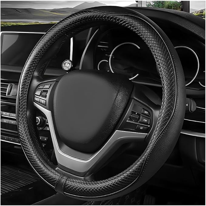 Car Steering Wheel Cover, 15 Inch Anti-Slip Breathable Leather Auto Steering Wheel Protector, Full Surround Soft Steering Whe