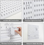 PSLER White Peg Board 4pcs 12″×12″ White Peg Board Organizer with Accessories &Hooks