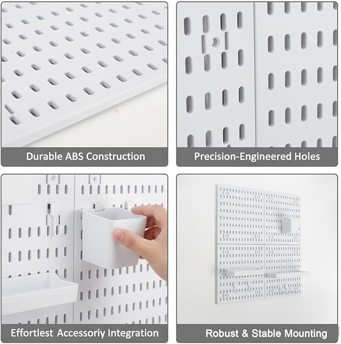 PSLER White Peg Board 4pcs 12″×12″ White Peg Board Organizer with Accessories &Hooks