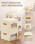 Homsorout Storage Bins with Lid – Closet Organizer with Side Opening and Clear Window, Foldable Stackable Fabric Basket for C