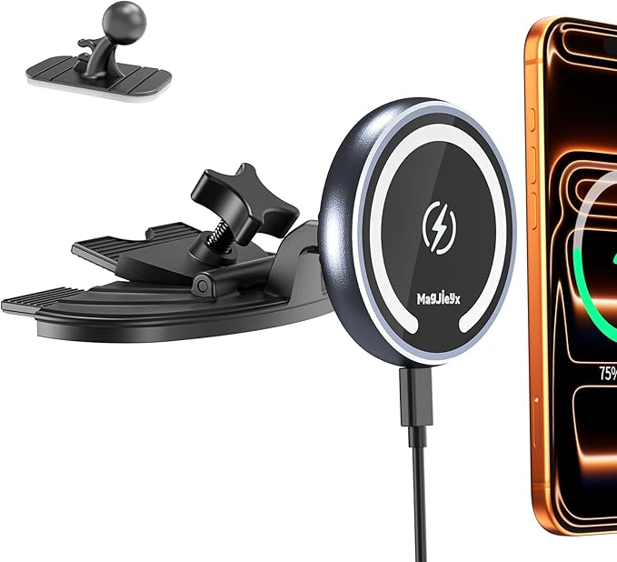 CD Slot Magnetic Car Mount Charger Work for iPhone 17,16,15-12, 3X Stable on Bumpy Roads, Car/Truck-Approved, Wireless Charging Holder with 3M Dash Sticker, No Vent Block(Sedans/SUVs/Trucks)