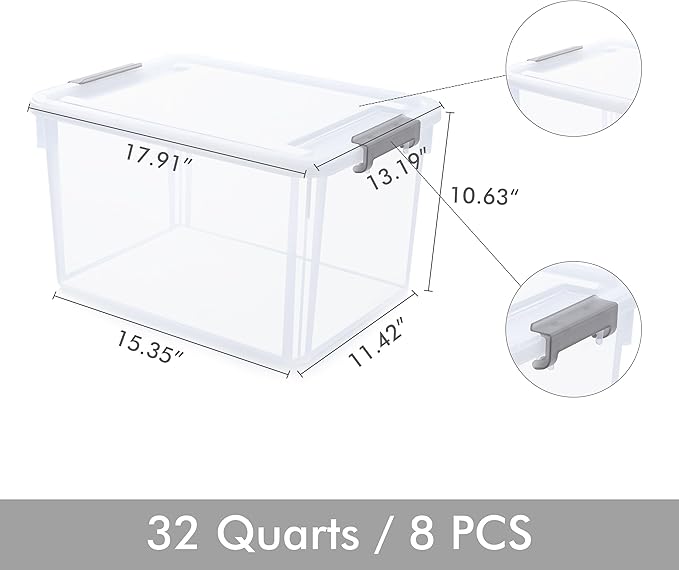 Citylife 32 QT Plastic Storage Bins with Latching Lids Stackable Storage Containers for Organizing Large Clear Storage Box fo