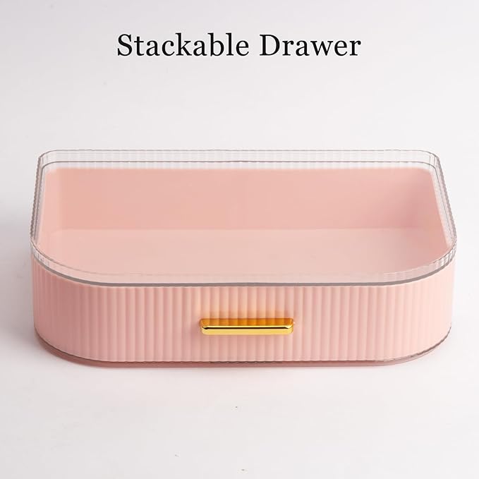 Makeup Organizer with Stackable Drawer, 360 Rotating Makeup Brush Holder, 11-inch Wide Large Cosmetic Display Case, Skincare 