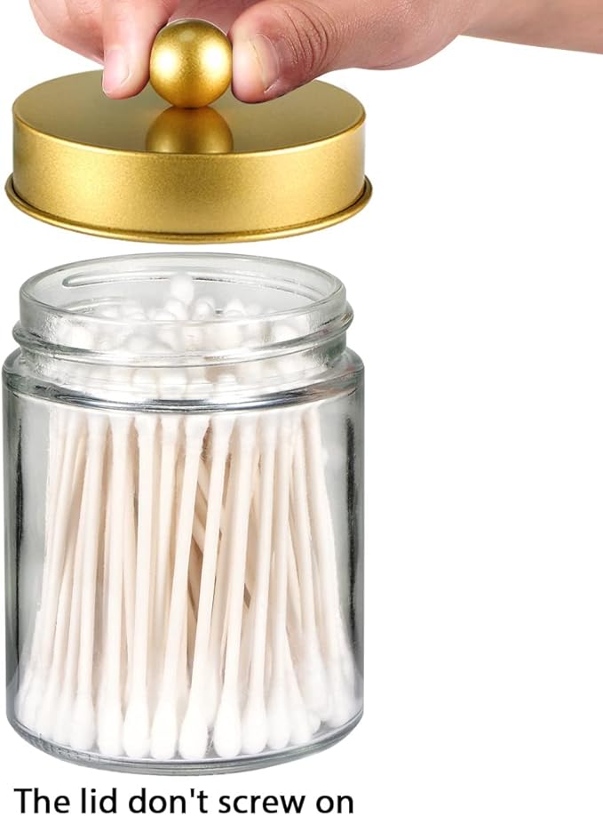 Amolliar 4 Pack Apothecary Jars Bathroom Vanity Storage Organizer Set -Countertop Canister with Stainless Steel Lids &Cute St