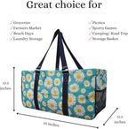 NGIL Extra Large Utility Tote Reusable Grocery Organizing Bag Oversized Collapsible for Storage, Picnic,Car, Beach (Daisy Print-navy)