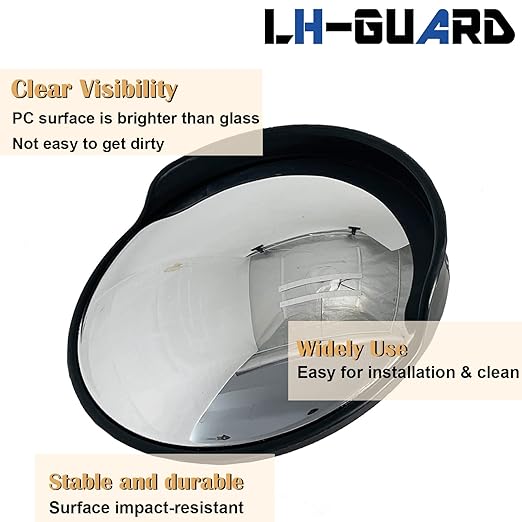 Convex Mirror - 12" Safety Mirrors for Garage, Warehouse, Pole-Mount Large Security Mirror for Driveway with Flexible PC Lens (12 Inch, Black)