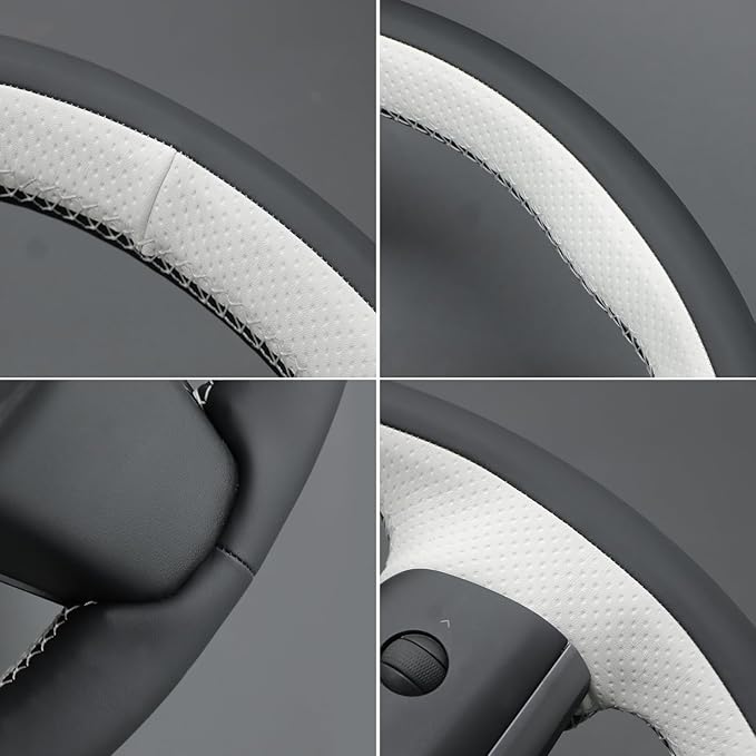 MEWANT Hand Stitched Real Leather Steering Wheel Cover for Tesla Model 3 2017-2023 / Model Y 2020-2023 for Tesla Model 3/Y Accessories(3D Style)