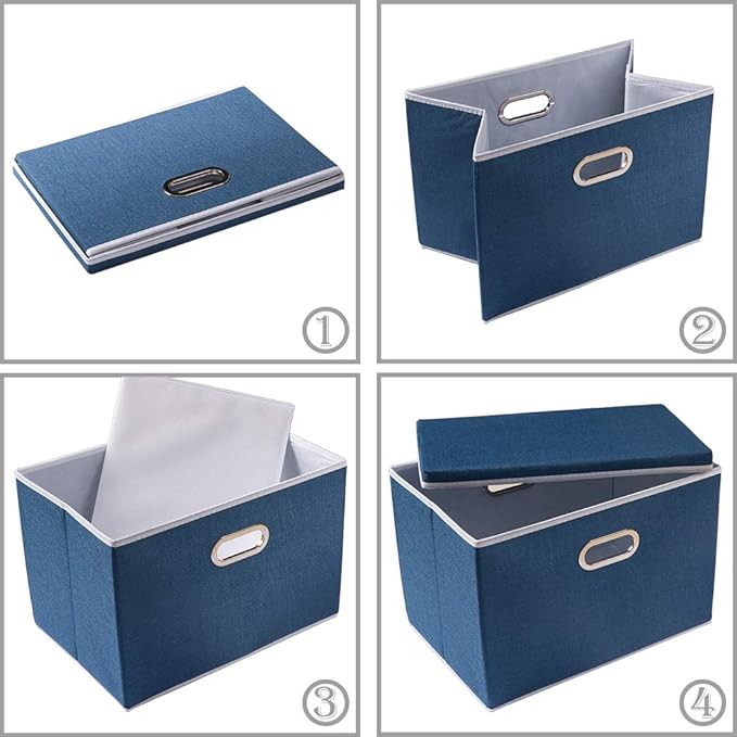 PRANDOM Extra Large Collapsible Storage Bins with Lids [5-Pack] Linen Fabric Foldable Storage Baskets Boxes Organizer Contain