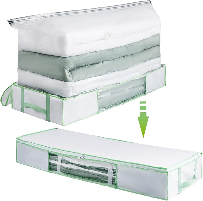 TAILI Under Bed Comforters Storage Container, Save 80% Space, Large Capacity Foldable Under Bed Storage Box for Quilts Pillow