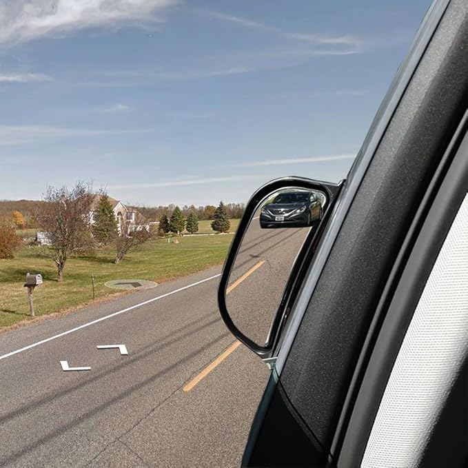 Back Passenger Rear View Mirror Adjustable Blind Spot Mirror,Real Glass,Car SUV Side View Mirror Wide Angle With Convex Surface Stick on B-Pillar for 2nd Row Door Safely Get-Off (Black frame, 1 PC)