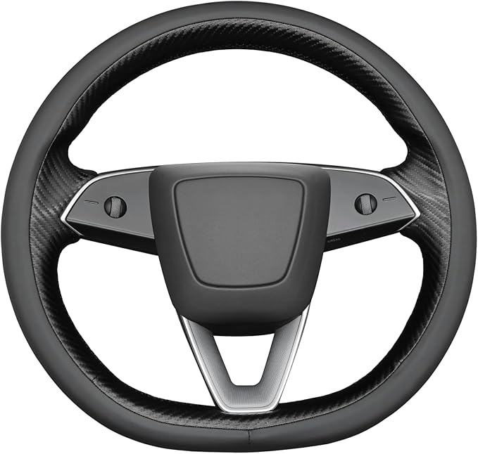 MEWANT DIY Stitching Real Leather Steering Wheel Cover Wrap for Tesla Model 3 Highland 2023-2025/Model Y 2025 Highland for Tesla Model 3/Model Y Accessories(3D Style)