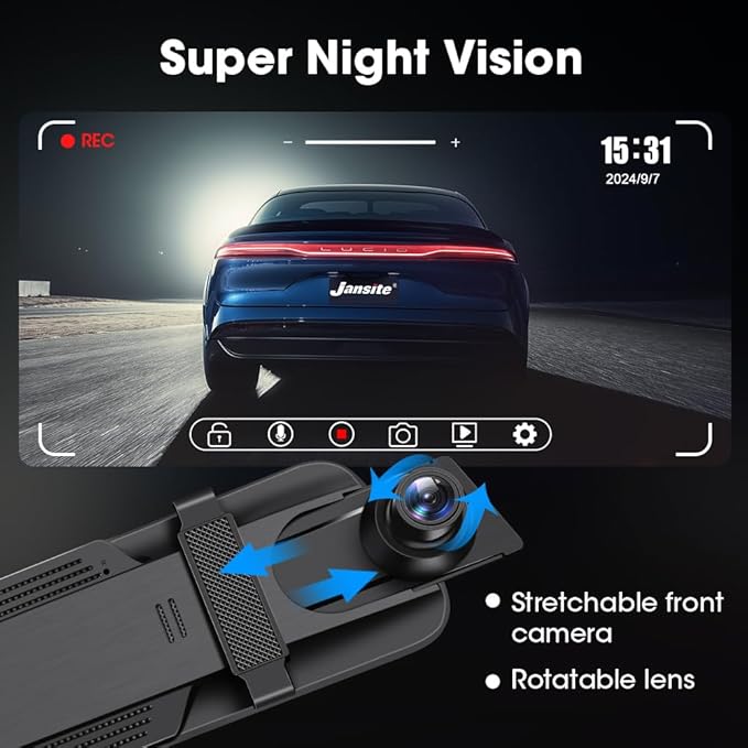Upgraded 10'' Rear View Mirror Camera Mirror Dash Cam Front and Rear 1080P Backup Camera Full Touch Screen w Loop Recording, 