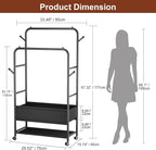 Furologee Clothing Racks for Hanging Clothes, Portable Rolling Garment Rack, Sturdy Metal Freestanding Clothes Rack with Whee
