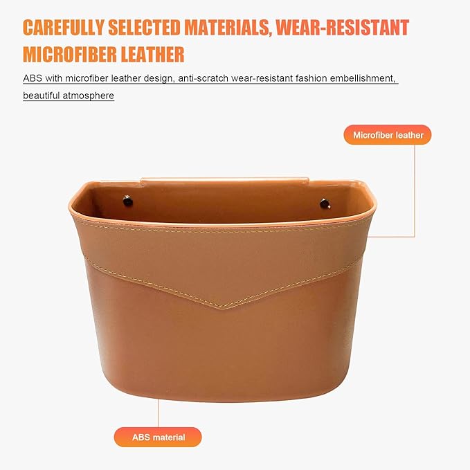Car Trash Can, Mini Auto Garbage Bin Multipurpose Storage Container with Slot Clip, Waterproof Leather Small Dustbin Interior Accessories for Vehicle Door Front Back Seat (Beige)