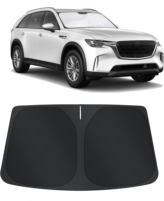 TINGLU Sun Shade for Mazda CX90 CX-90 2024 2025 2026 Accessories Windshield Sun Shade Window Shade UV Rays Protection Sun Visor Cover with Steering Wheel Sunshade Storage Bag
