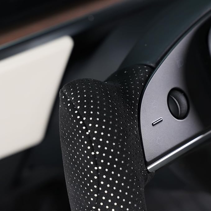 MEWANT Hand Stitched White Leather Steering Wheel Cover Wrap for Tesla Model S 2021-2023 / Model X 2021-2023 Steering Wheel Accessories