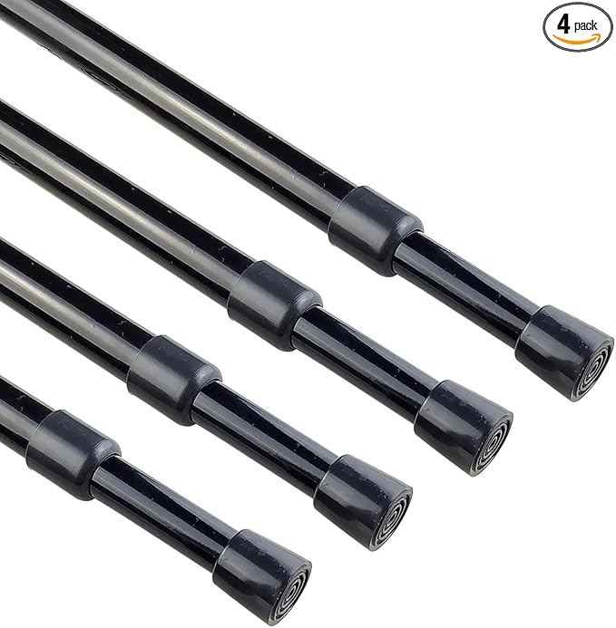 KXLIFE 4 Pack 5/8" Spring Tension Curtain Rod, RV Tension Bars, Cupboard Rod Black 10 to 16 Inch