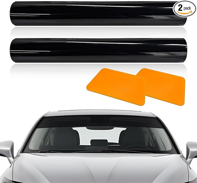 2 PCS Windshield Tint Strip, 51.18"×7.87" Car Window Sun Visor Tints Film with Scraper, Universal Front Windscreen Heat Control Tint Strip Styling Decoration for Car Truck SUV RV
