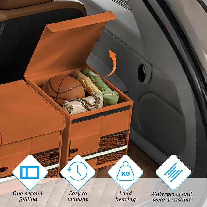 Car Trunk Organizer, Collapsible Multi Compartment Waterproof Sturdy Vehicle Trunk Container Box, Sturdy Automotive Interior S
