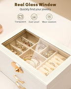 Enthralite Jewelry Box with 2 Drawers: Display Organizer for Earrings Necklaces - Gift for Girls Women (White)