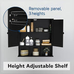 TaoHFE Black Bathroom Over The Toilet Storage Cabinet,Wall Medicine Cabinet Organizer with 2 Door Adjustable Shelves,Wooden M
