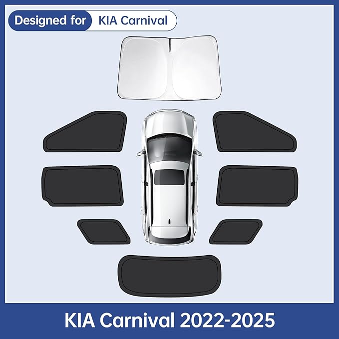 8pcs Car Window Shades for Kia Carnival 2022-2024 2025, Full Car Window Covers for Privacy, Sunshades for Carnival Front Rear Windshield Side Windows to Block UV and Protect Privacy