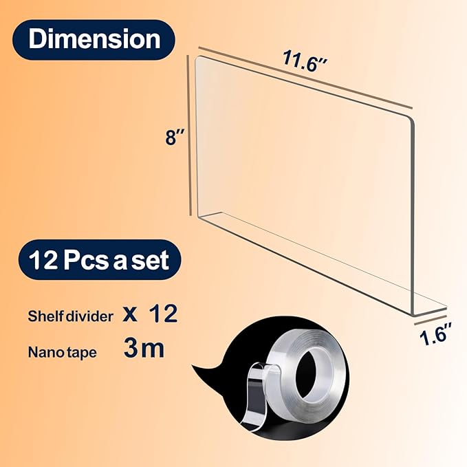 Acrylic Shelf Dividers For Closet Organization，Sweater Organizer For Closet - 12pack 8” Tall Clear Plastic Shelf Dividers For