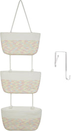 TeoKJ Over the Door Hanging Basket, 3-Tier Woven Cotton Wall-Mounted Storage Organizer Bag Decorative Hanging Nursery Baskets