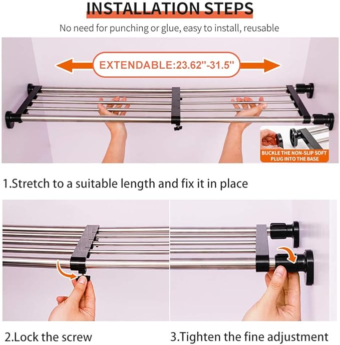 Hershii Expandable Closet Tension Shelf Rod Adjustable Metal Storage Rack Cabinet Organizer DIY Divider Separator Shelves for