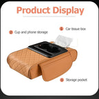 Car Armrest Cushion,5-in-1 Center Console Cover with 2 Storage Bags Cup Holder, Tissue Box Slot, Phone Slot for Sedans, Car Accessories Interior Organizers (Orange)
