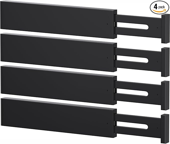 Bamboo Drawer Dividers,17-22" Adjustable Kitchen Drawer Organizer for Clothes,4 Pack Expandable Drawer Organization Separator
