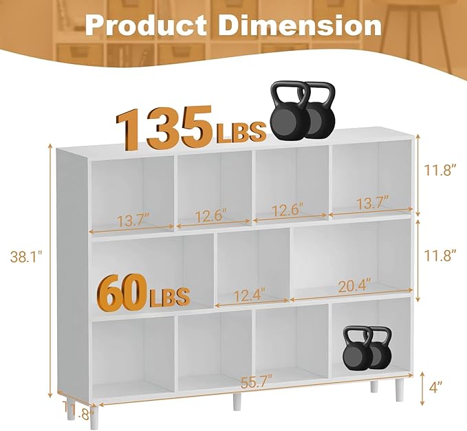 11 Cube Storage Organizer | Book Storage|Wide Bookshelf |Wooden Bookshelves -Cubic Storage Cabinet（Storing Books,Toys & More 
