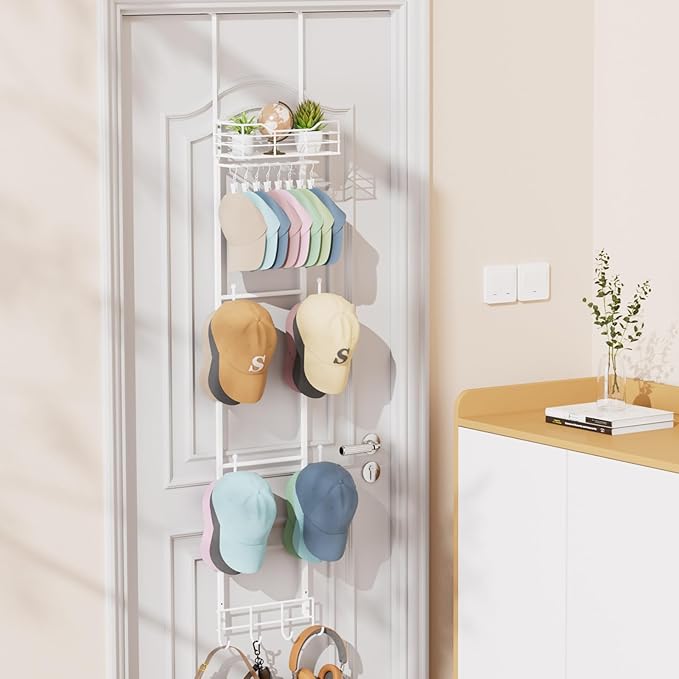 VITVITI Over the Door Hat Rack Organizer, 4 Tier Cowboy Baseball Cap Hat Rack for Door Wall Mounted, Metal Over Door Hanging 