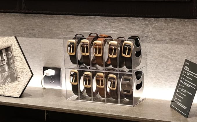 Belt Organizer - 2 Pack Clear Stackable Belt holder For Closet Drawer Storage - 5 Compartments with Removable Dividers, Multi
