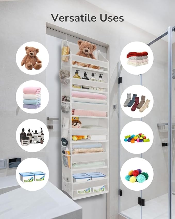 XATUS Over The Door Organizer, 6-Shelf Closet Hanging Storage with 13 Mesh Pockets, 55lbs Capacity Behind The Door Storage fo