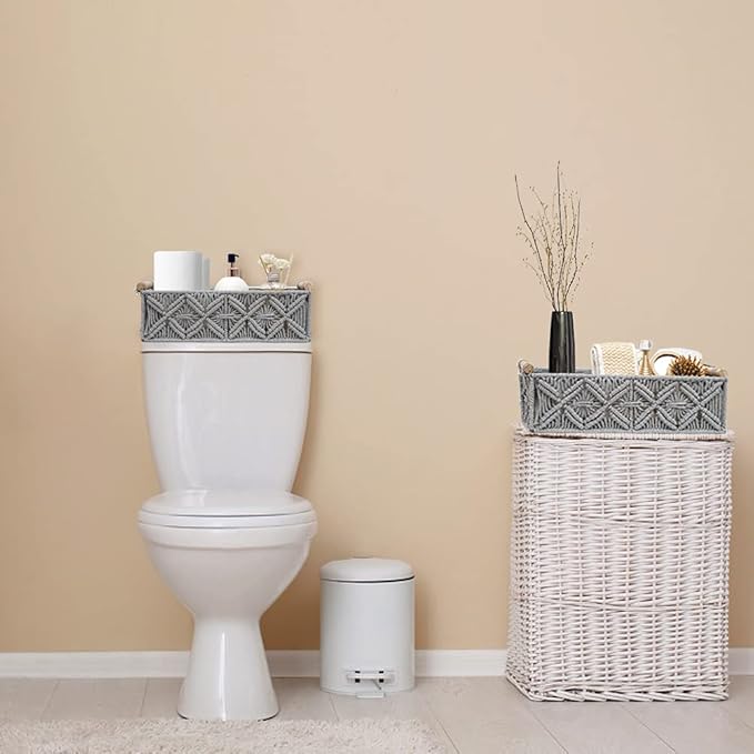 Macrame Storage Basket Boho Decor Baskets for Organizing Woven Decorative for Countertop Toilet Paper Basket for Tank Top for