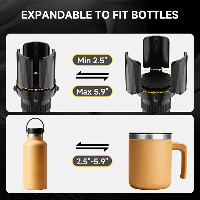 DYLEN Car Cup Holder Expander, Cup Holder Expander Adapter for Car with Adjustable Arms and Base, Fits Yeti, HydroFlask, Stan