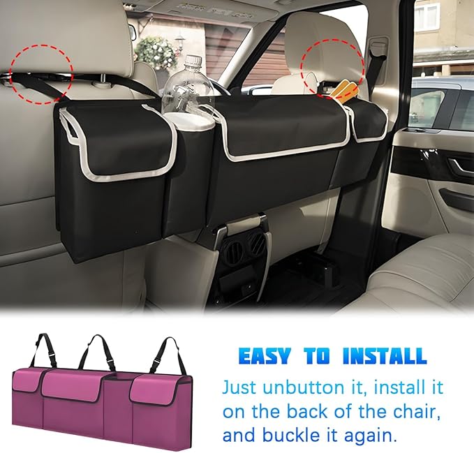 Car Trunk Organizer with Lid, Large Waterproof Vehicle Backseat Hanging Storage Bag with 4 Pockets & Adjustable Straps, Colla