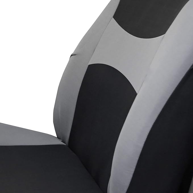 FH Group 3 Row Set 7 Seater Light & Breezy Flat Cloth Car Seat Covers, Combo Steering Wheel Cover & Seat Belt Pads, Airbag an