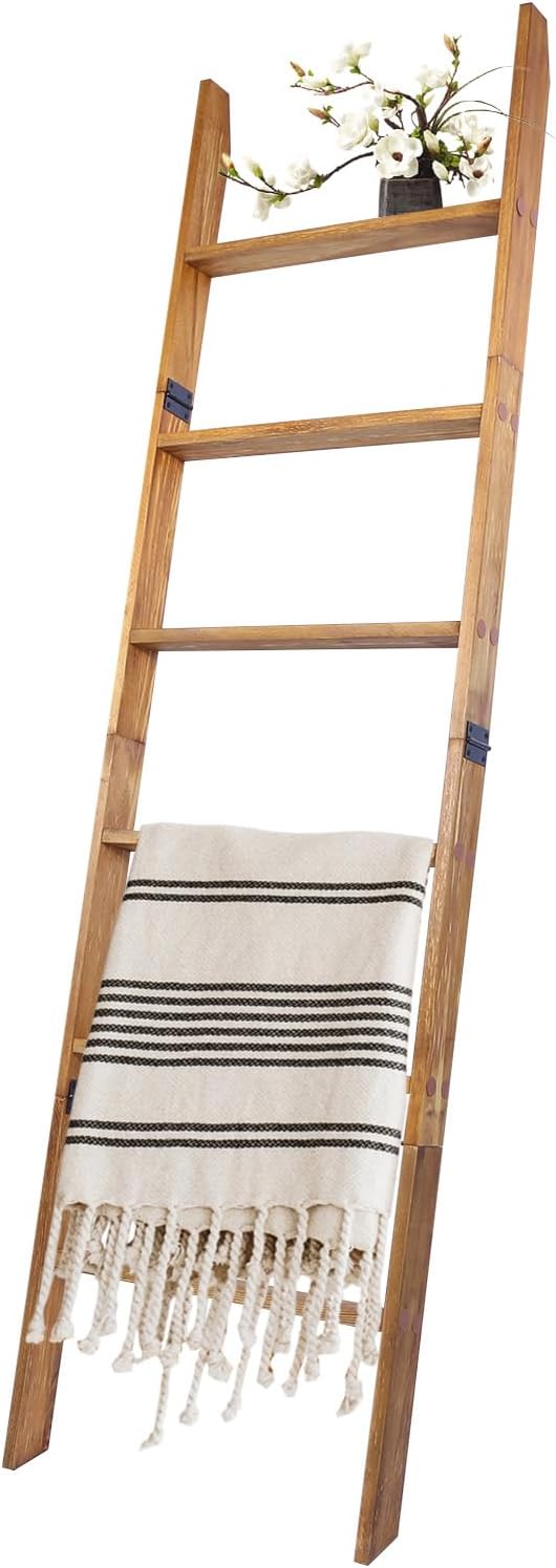 Blanket Ladder, 6-Tier Wooden Quilt Stand, Decorative Ladder Shelf, Leaning Shelf, Wall Leaning Blanket Ladder Towel Storage 