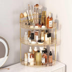 FELIZHOUSE 3-Tier Corner Bathroom Counter Organizer, Bathroom Countertop Shelf Makeup & Skincare Storage with Brush Holder fo