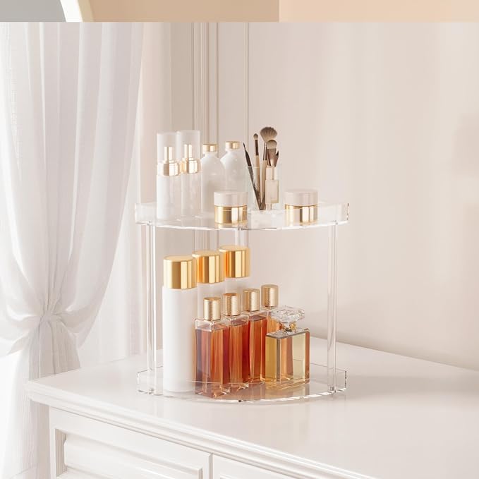 Bathroom Counter Organizer Countertop 2 Tier Storage Acrylic Corner Makeup Organizer for Makeup, Perfume, Vanity, Spice Rack,